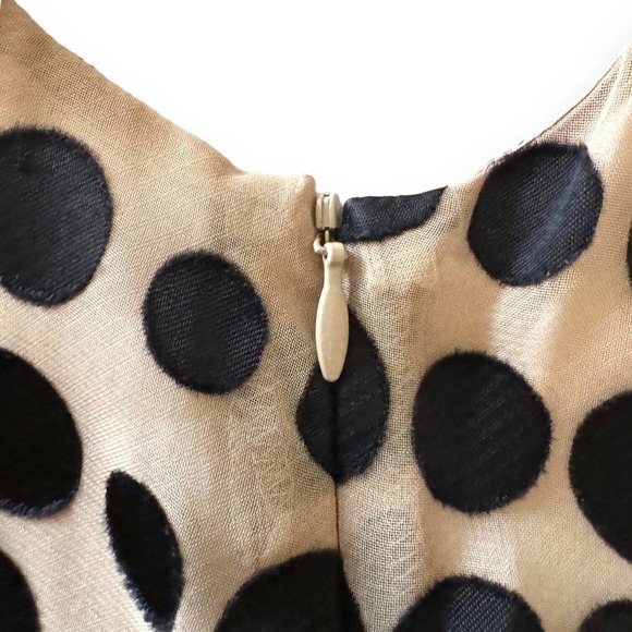 Burlapp Black & Beige Pleated Polka Dot Sleeveless V Neck A Line Dress Size 0 - Picture 7 of 9